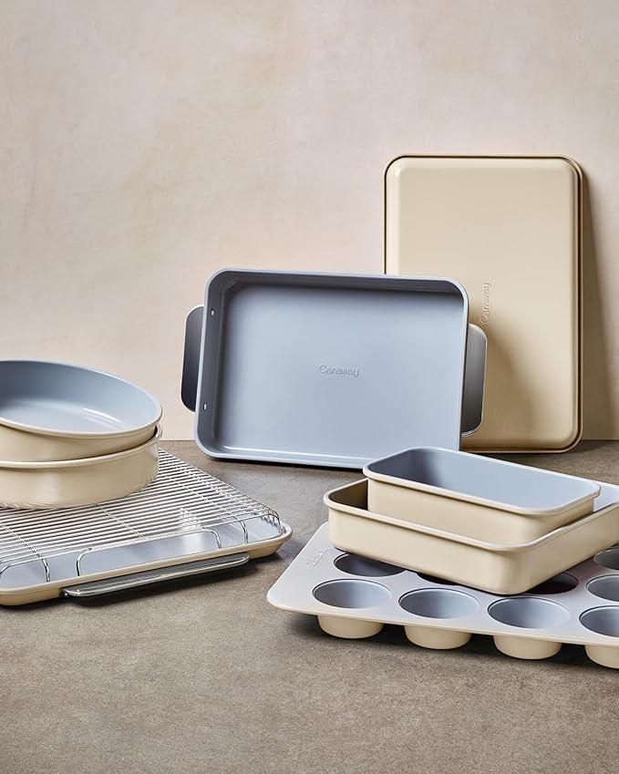Caraway 9” Square Pan Duo - Non-Stick Ceramic Coating - Free From Forever Chemicals - Cake Pan Perfect for Brownies, Lemon Bars, & More - Slate