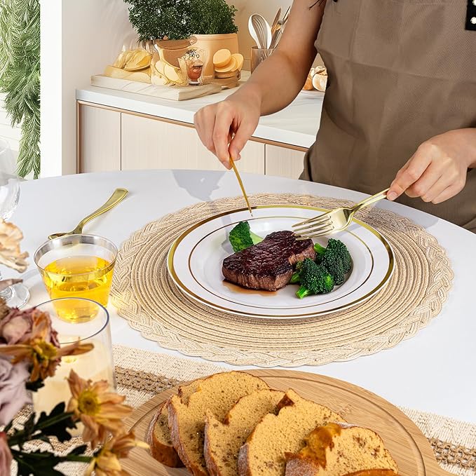 Plastic Plates Set with Gold Rims, 10.25 and 7.5 Inch, for 100 Guests