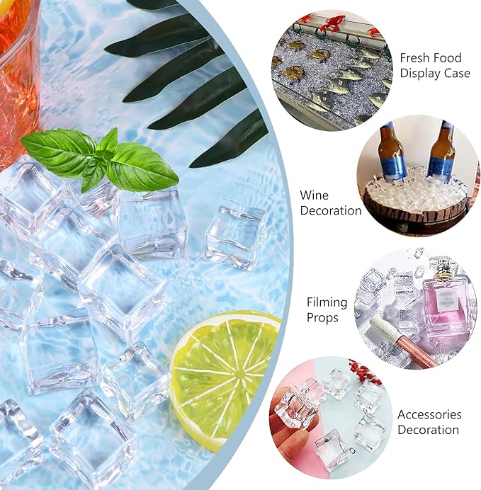 Fake Ice Cubes, 50 pcs 1" Artificial Plastic Ice Cube, 25 mm Acrylic Crystal Diamonds for Vase Fillers, Party Favor, Wedding Decoration, Photography Props, Food Display