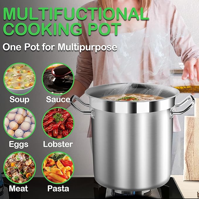 Commercial Grade Large Stock Pot - Soup Pot with Lid - Non-Nickel Stainless Steel - Healthy Cookware Polished Stockpots - Heavy Duty - 35 Quart (8.8Gallon)