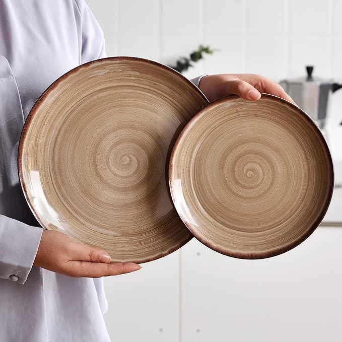 Brown Melamine Dinnerware Set for 4, 12 Pieces, Dishwasher Safe