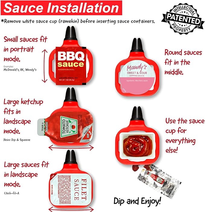 Saucemoto Dip Clip | Car sauce holder for ketchup and dipping sauces. No more dry fries or sauceless nuggets. As seen on Shark Tank (2 count pack, Pink)