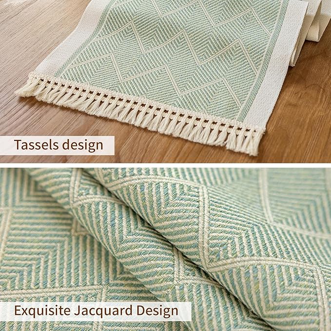 Table Runner 14 x 107 Inches, Polyester Boho Style with Fringe Trim