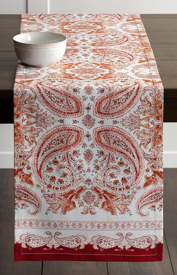 Table Runner, 100% Cotton, 14.5 x 90 Inch Orient Watercolor Design