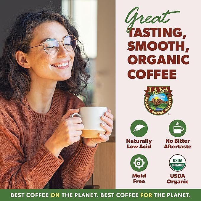 Low Acid Organic Coffee – Whole Bean, Mold-Free & Stomach Friendly by Java Planet, Colombian Single Origin, Medium Dark Roast, Smooth Full Flavored, 2x1LB Bag