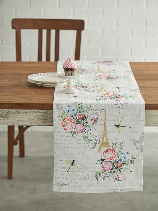 Cotton Table Runner, 14.5 x 72 Inch Double Layer Watercolor Print