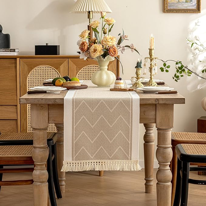 Table Runner 14 x 107 Inch Boho Polyester in Coffee Earth Tones