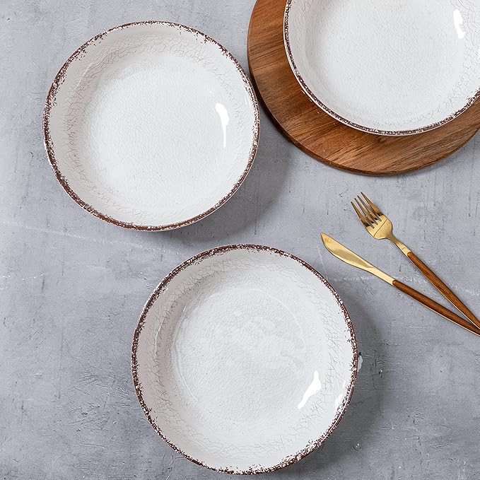 Pasta Bowls Set of 6, 42-Ounce Rustic White Melamine