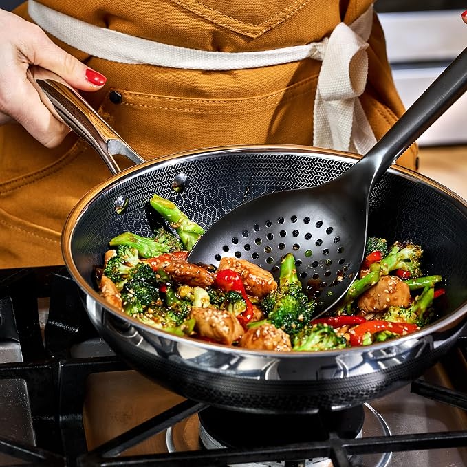 Wok Stir-Fry Pan, 10-Inch Hybrid Nonstick with Stainless Steel Lid