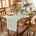 Boho Table Runner, 14 x 72 Inch, Green Polyester with Fringe Trim