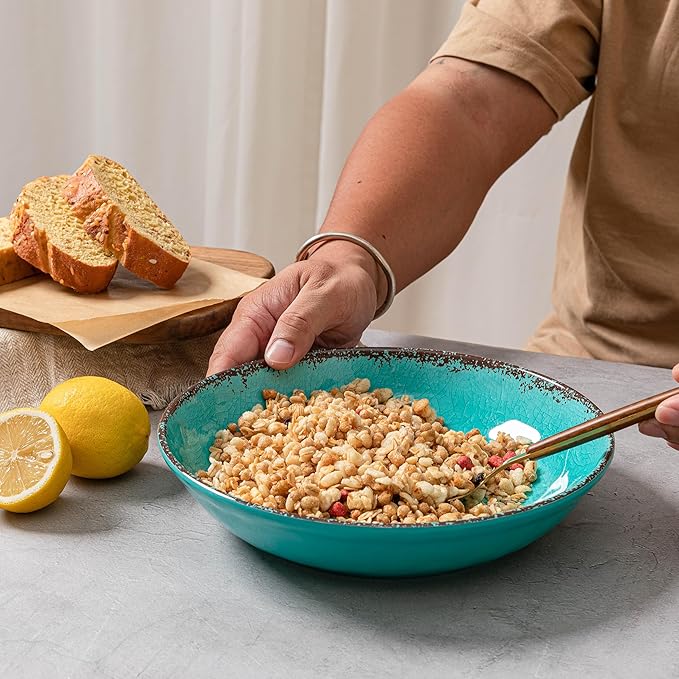Pasta Bowls, 9.25 Inch Melamine Set of 6 in Rustic Teal