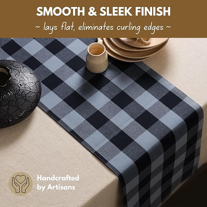 Table Runners, Black and Grey Buffalo Check Cotton, 13 x 90 Inches