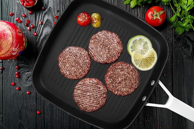 Grill Pan with Lid, 9.5-Inch Square Non-Stick Aluminum