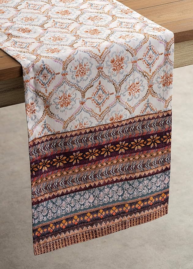 Fair Isle Cotton Table Runner, 14.5 x 90 Inches for Holiday Tables