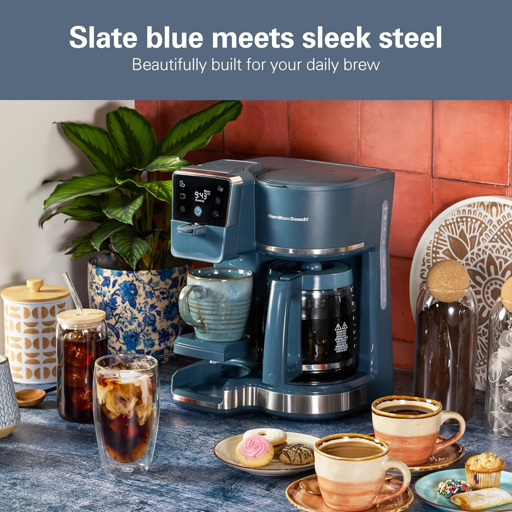 Coffee Machine, 60 oz Glass Carafe, Blue, Single-Serve and Full Pot Brewing