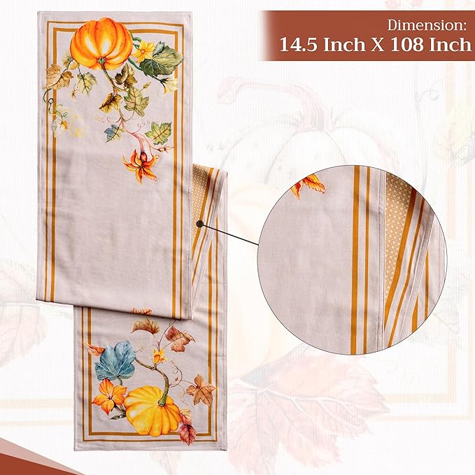 Table Runner, 100% Cotton Double Layer, 14.5 x 108 Inch, Potiron Watercolor