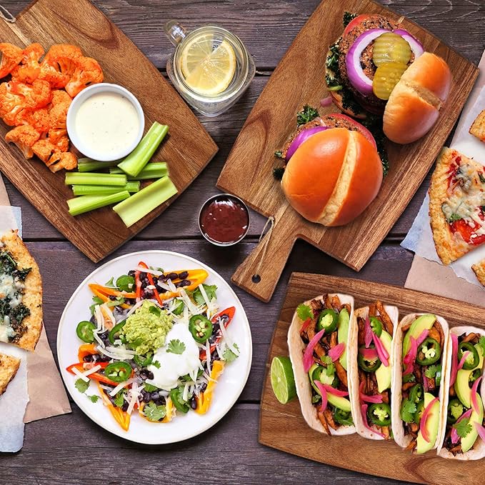 Cutting Boards: 18-Piece Acacia Wood Set with Built-in Handles