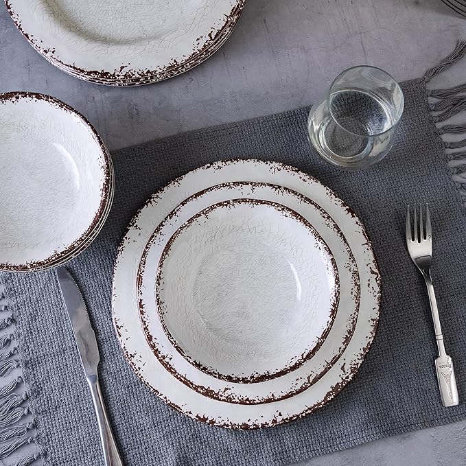 Pasta Bowls Set of 6, 42-Ounce Rustic White Melamine