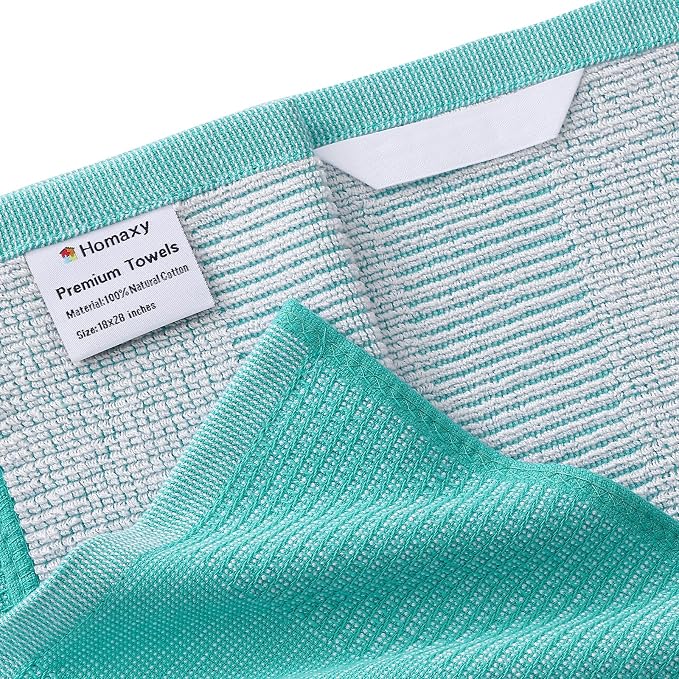 Dish Towels Set of 8, 18x28 Inch Teal Cotton Tea Towels with Hanging Loop