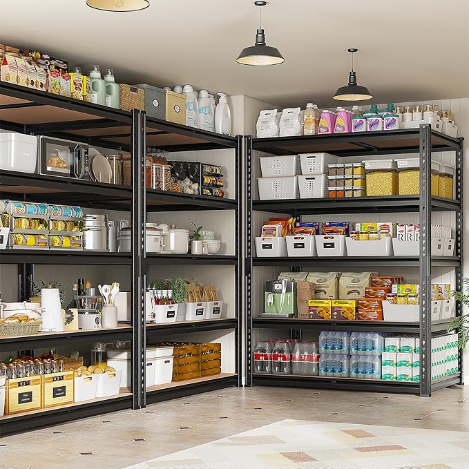 Standing Shelf Unit, 5 Tier, 72 Inch Tall, Black Metal, 2400 lb Capacity