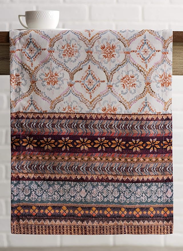 Fair Isle Cotton Table Runner, 14.5 x 90 Inches for Holiday Tables
