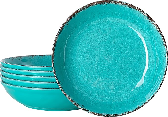Pasta Bowls, 9.25 Inch Melamine Set of 6 in Rustic Teal