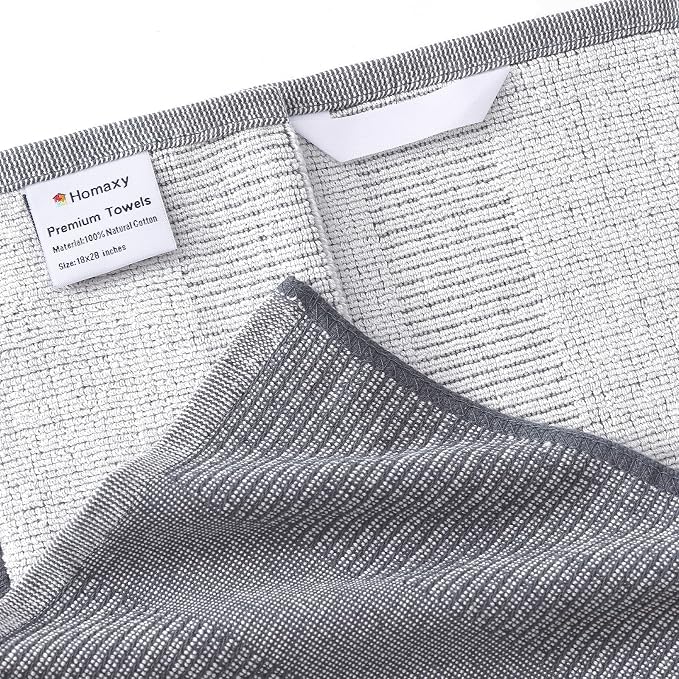 Dish Towels, 6 Pack 100% Cotton, 18 x 28 Inch, Grey/Khaki/Black