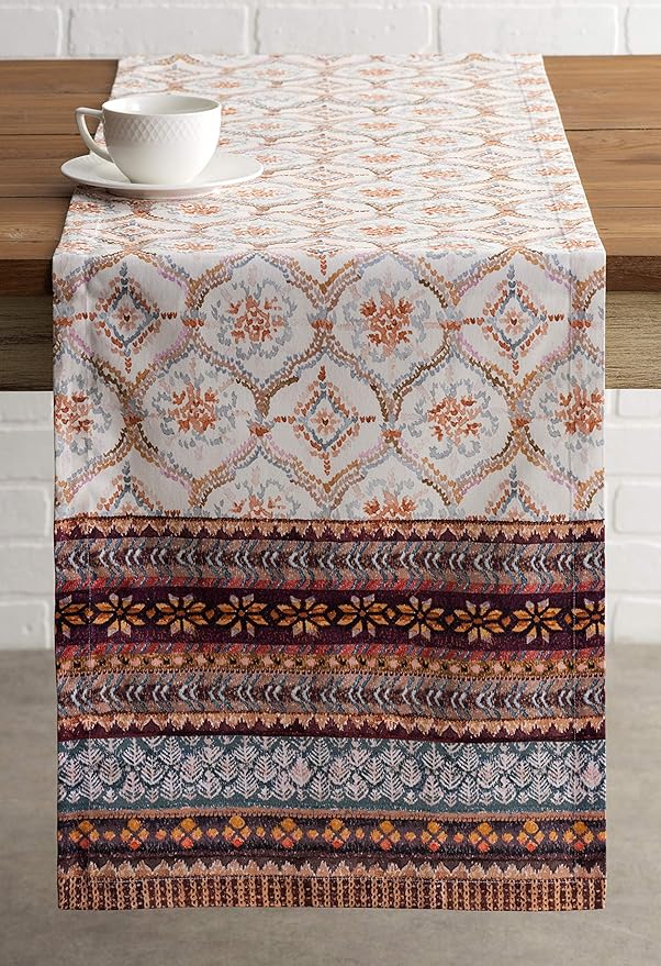 Fair Isle Cotton Table Runner, 14.5 x 90 Inches for Holiday Tables