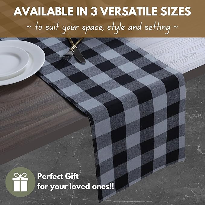 Table Runners, Black and Grey Buffalo Check Cotton, 13 x 90 Inches