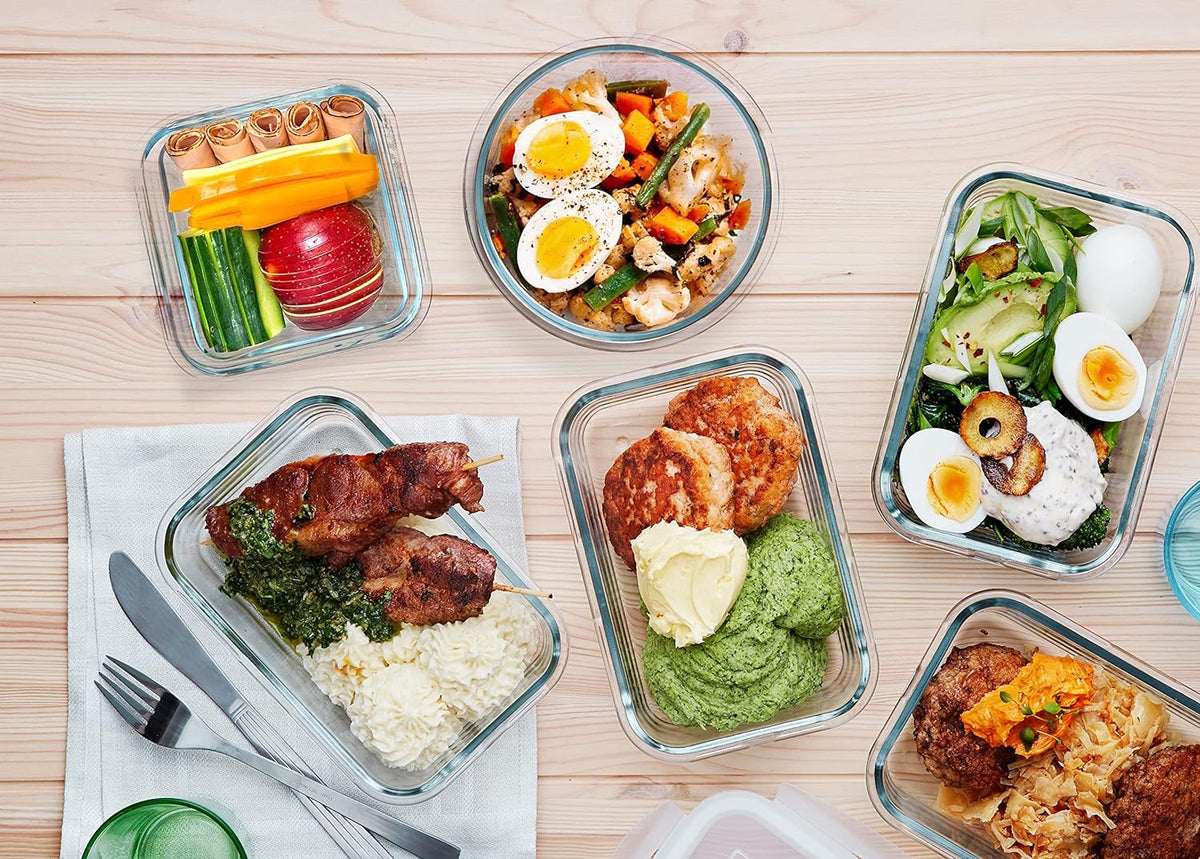 30 Piece Extra Large Glass Food Storage Containers with Lids,Gray – set view
