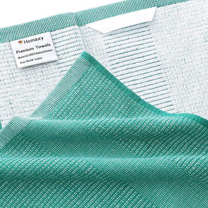 Cotton Dish Towels 6 Pack, 18 x 28 Inch Flat and Terry Set, Green