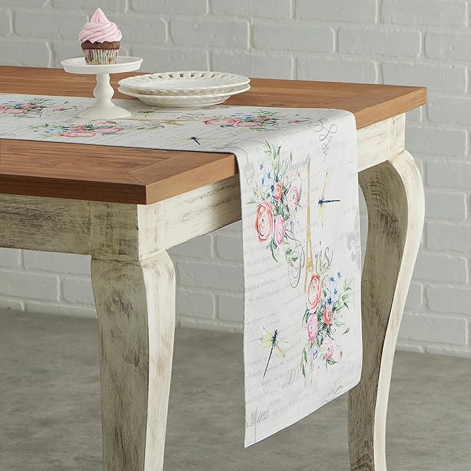 Table Runner, Double Layer 100% Cotton, 14.5 x 108 Inch Watercolor Print