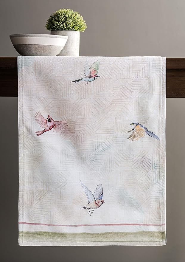 Table Runner, 100% Cotton Double Layer, 14.5 x 72 Inch, Flying Birds Pattern