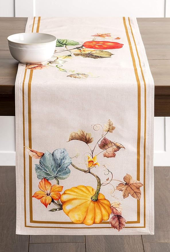 Table Runner, 100% Cotton Double Layer, 14.5 x 108 Inch, Potiron Watercolor