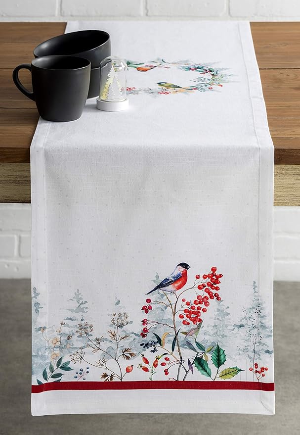 Table Runner in Morzine Watercolor Print, 100% Cotton, 14.5 x 90 Inch