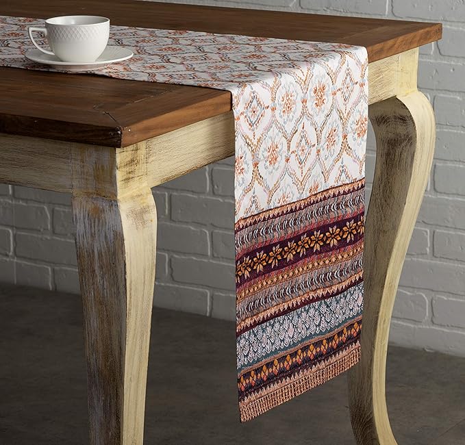 Fair Isle Cotton Table Runner, 14.5 x 90 Inches for Holiday Tables