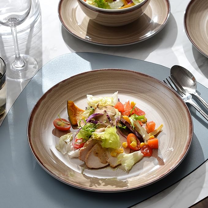 Brown Melamine Dinnerware Set for 4, 12 Pieces, Dishwasher Safe