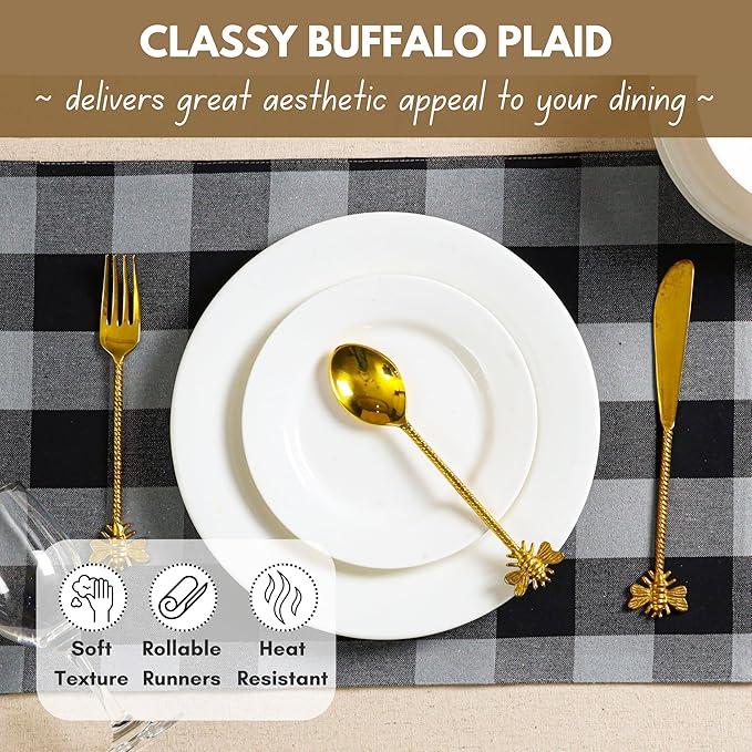 Table Runners, Black and Grey Buffalo Check Cotton, 13 x 90 Inches