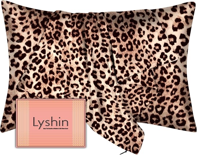Mulberry Silk Pillow Cases King Size with Hidden Zipper, Ultra Smooth and Soft Breathable Cooling Silk Satin Pillowcase for Hair and Skin, Gifts for Women Men (Leopard Brown, 20x36 Inches, 1 Pack)