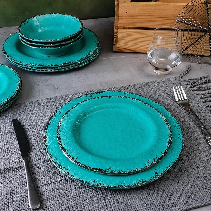 Pasta Bowls, 9.25 Inch Melamine Set of 6 in Rustic Teal