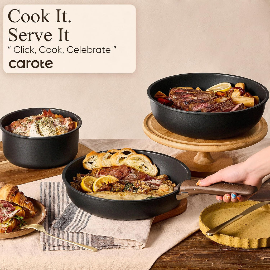 33pcs Pots and Pans Set Non Stick, Detachable Handle Cookware, Black – alternate view