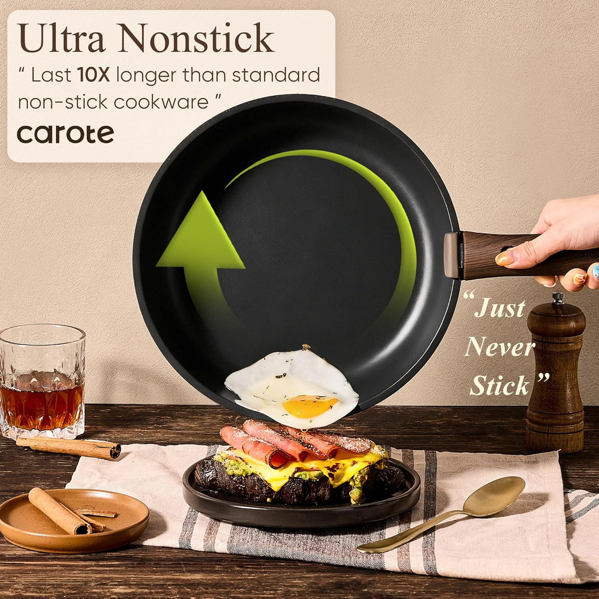 21pcs Pots and Pans Set Non Stick, Detachable Handle Cookware, Black – close-up
