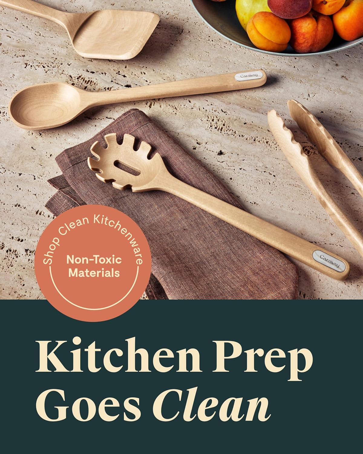 Utensil Set, 5-Piece Birch Wood Kitchen Tools, Ceramic Non-Stick Safe
