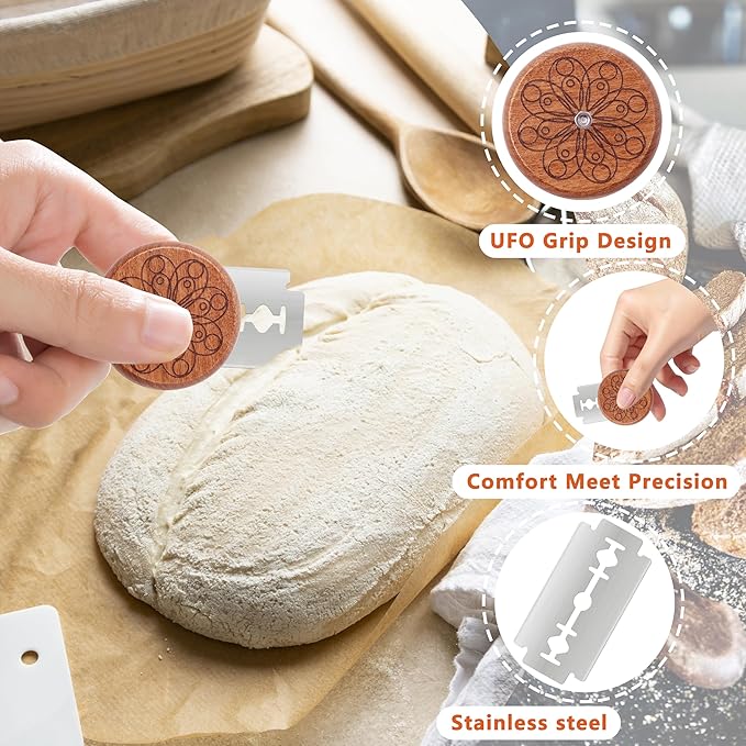 UFO Bread Lame Cutter for Homemade Sourdough,Bread Scorer Tool for Sourdough with 5 Blades and Storage Cover,Slashing Tool Bread Cutting Knife for Artisan Bread and Baguette Makers,Circle