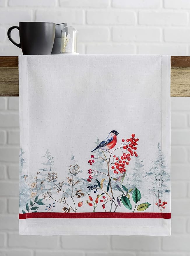 Table Runner in Morzine Watercolor Print, 100% Cotton, 14.5 x 90 Inch