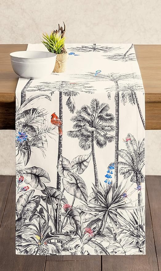 Table Runner, 100% Cotton Watercolor Design, 14.5 x 90 Inches