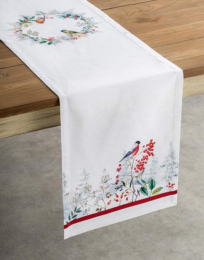 Table Runner in Morzine Watercolor Print, 100% Cotton, 14.5 x 90 Inch