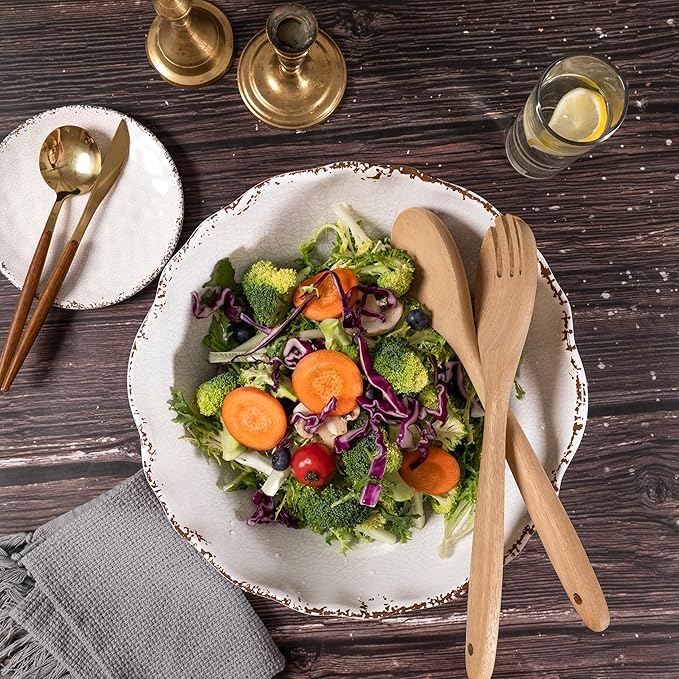 Salad Bowls, 12-Inch Melamine Set in Rustic White
