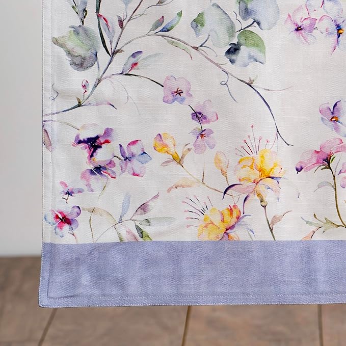 Cotton Table Runner, 14.5 x 72 Inch Summer Floral Double Layer