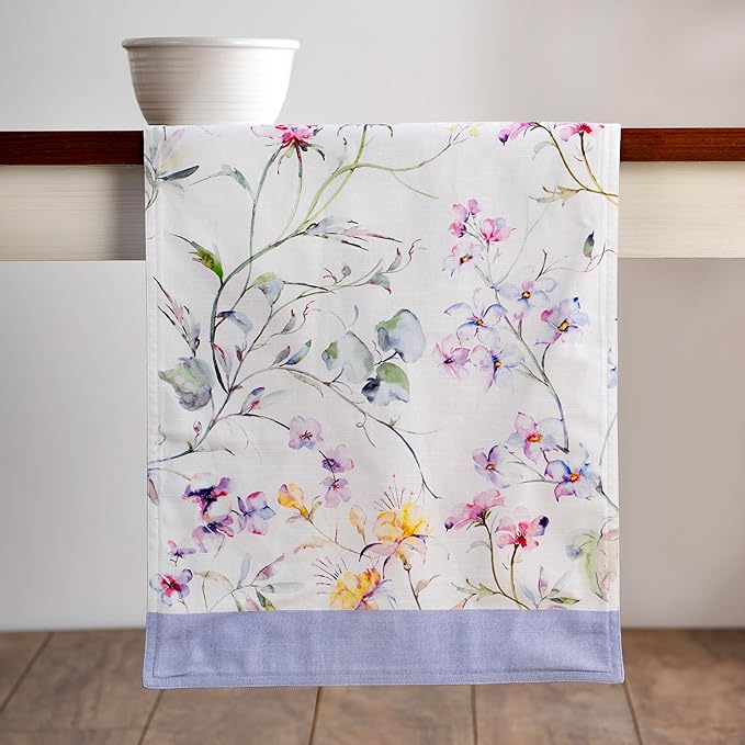 Cotton Table Runner, 14.5 x 72 Inch Summer Floral Double Layer